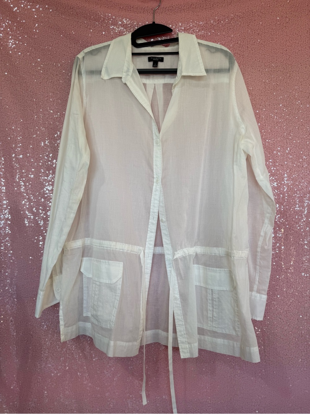 Liz Claiborne White Sheer Longline Trench Shirt I4